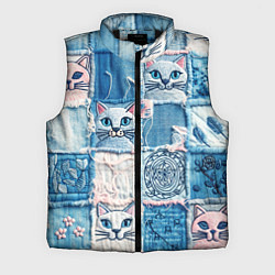 Мужской жилет Кошки на пэчворк джинсах паттерн, цвет: 3D-черный