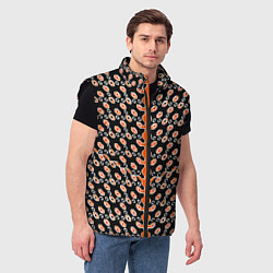 Мужской жилет Оранжевые киберпанк ячейки на чёрном фоне, цвет: 3D-черный — фото 2