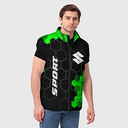 Мужской жилет Suzuki green sport hexagon, цвет: 3D-черный — фото 2