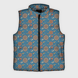 Мужской жилет Цветочный узор в стиле бохо на синем, цвет: 3D-светло-серый