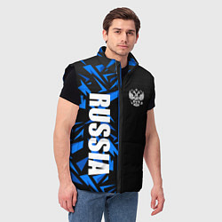 Мужской жилет Россия - синяя абстракция, цвет: 3D-черный — фото 2