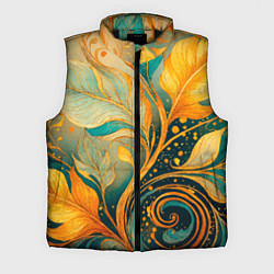 Мужской жилет Золотые и бирюзовые листья абстракция