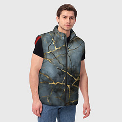 Мужской жилет Золотые линии на серо-голубом фоне, цвет: 3D-красный — фото 2