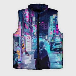 Мужской жилет Дождливый неоновый вечер в Японии, цвет: 3D-черный