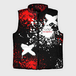 Мужской жилет Логотип Chery Automobile на фоне брызг красок, цвет: 3D-красный