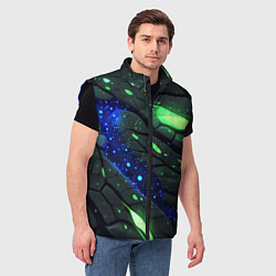 Мужской жилет Разлом плит с зеленым свечением, цвет: 3D-черный — фото 2