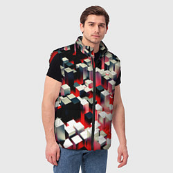Мужской жилет Черно-белые блоки в красном тумане, цвет: 3D-красный — фото 2