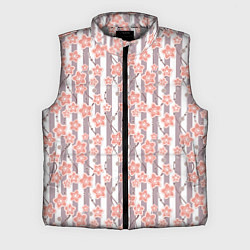 Мужской жилет Коралловые цветы на полосатом фоне, цвет: 3D-светло-серый