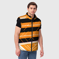 Мужской жилет Чёрно-белые полосы на оранжевом фоне, цвет: 3D-черный — фото 2