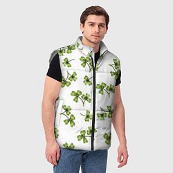 Мужской жилет Листочки клевера на белом фоне - паттерн, цвет: 3D-светло-серый — фото 2