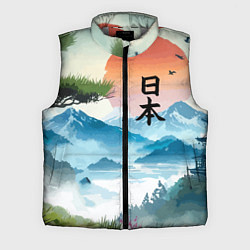 Мужской жилет Восход красного солнца - Японский пейзаж, цвет: 3D-светло-серый