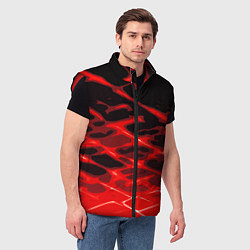 Мужской жилет Красные абстрактные полосы на чёрном фоне, цвет: 3D-красный — фото 2
