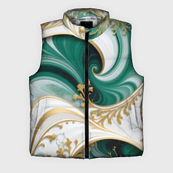 Мужской жилет Зеленые волны и золотые веточки, цвет: 3D-светло-серый