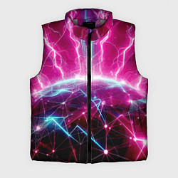 Мужской жилет Неоновые молнии ударяют в планету - нейроарт, цвет: 3D-светло-серый