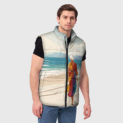 Мужской жилет Летний пейзаж с женщиной на пляже, цвет: 3D-черный — фото 2