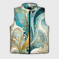 Мужской жилет Бирюзовый с белым растительный узор в мягких тонах, цвет: 3D-светло-серый