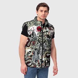 Мужской жилет Японский самурай и драконы паттерн, цвет: 3D-светло-серый — фото 2