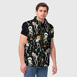 Мужской жилет Танцующие скелетики паттерн, цвет: 3D-черный — фото 2