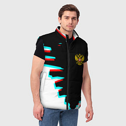 Мужской жилет Герб текстура глитч, цвет: 3D-черный — фото 2