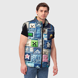 Мужской жилет Minecraft на пэчворк джинсах, цвет: 3D-светло-серый — фото 2