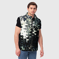 Мужской жилет Абстракция чёрно-белый с зелёным отливом, цвет: 3D-черный — фото 2