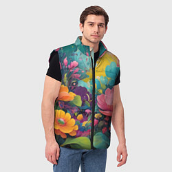 Мужской жилет Лето красочные цветы, цвет: 3D-черный — фото 2