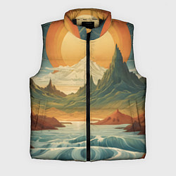 Мужской жилет В теплых горах на закате, цвет: 3D-черный
