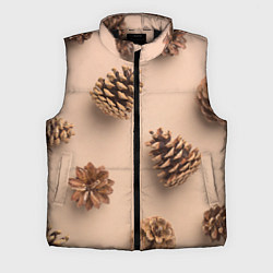 Мужской жилет Еловые шишки на бежевом фоне, цвет: 3D-черный