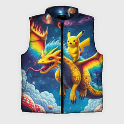 Мужской жилет Pikachu on a fabulous dragon - neon glow, цвет: 3D-черный