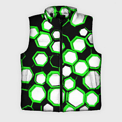 Мужской жилет Бело-зелёные шестиугольники на чёрном фоне, цвет: 3D-черный