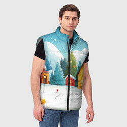 Мужской жилет Новогодний городок иллюстрация, цвет: 3D-светло-серый — фото 2