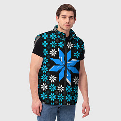 Мужской жилет Сине-белые звёзды на чёрном фоне, цвет: 3D-светло-серый — фото 2