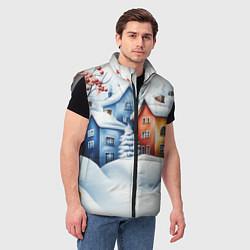 Мужской жилет Зимний новогодний городской пейзаж, цвет: 3D-светло-серый — фото 2