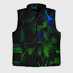 Мужской жилет Сине-зелёные точки и линии на чёрном фоне, цвет: 3D-черный