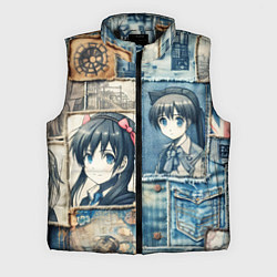 Мужской жилет Пэчворк деним и аниме