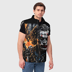Мужской жилет Джокер на фоне огня, цвет: 3D-светло-серый — фото 2