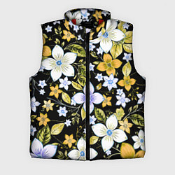 Мужской жилет Жёлто-белые цветы на чёрном фоне, цвет: 3D-красный