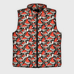Мужской жилет Новогодние мухоморы колпаки, цвет: 3D-черный