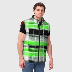 Мужской жилет Белые полосы на чёрно-зелёном фоне, цвет: 3D-красный — фото 2