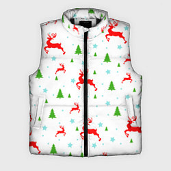 Мужской жилет Новогодние олени с ёлками, цвет: 3D-черный