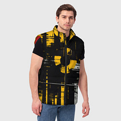 Мужской жилет Жёлто-белый гранж на чёрном фоне, цвет: 3D-красный — фото 2