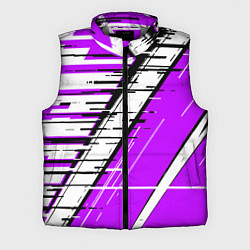 Мужской жилет Чёрно-белые глитч полосы на фиолетовом фоне, цвет: 3D-светло-серый