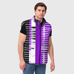 Мужской жилет Белые полосы на чёрно-фиолетовом фоне, цвет: 3D-светло-серый — фото 2
