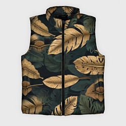 Мужской жилет Золотые листья монстеры и перья, цвет: 3D-черный