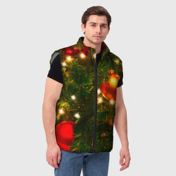 Мужской жилет Новогодние украшения на ёлке, цвет: 3D-светло-серый — фото 2