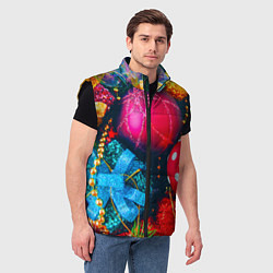Мужской жилет Новогодние ёлочные игрушки, цвет: 3D-черный — фото 2
