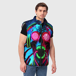 Мужской жилет Metallica - neon skull with headphones, цвет: 3D-светло-серый — фото 2
