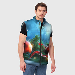 Мужской жилет Красные игрушки новогодние, цвет: 3D-светло-серый — фото 2