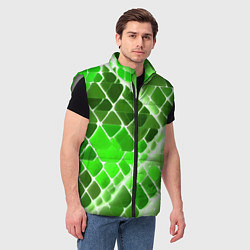 Мужской жилет Зелёные рельефные плитки и белое свечение, цвет: 3D-светло-серый — фото 2