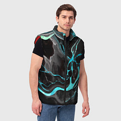 Мужской жилет Голубые флюиды на чёрном фоне, цвет: 3D-красный — фото 2